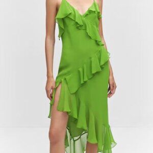 Mango green Asymmetric ruffled dress